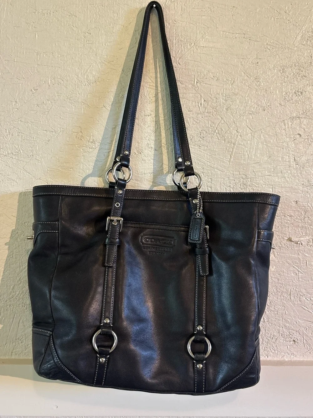Coach Y2K Black Leather Tote Shoulder Bag